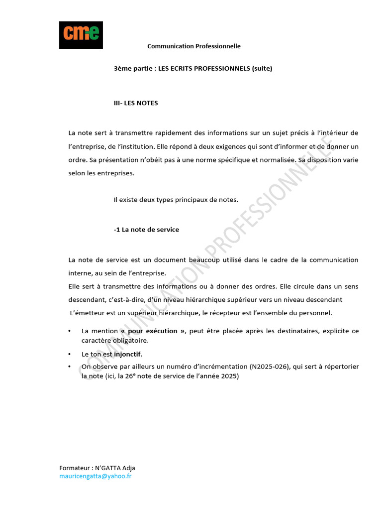 Types de Notes Professionnelles | PDF | Informations
