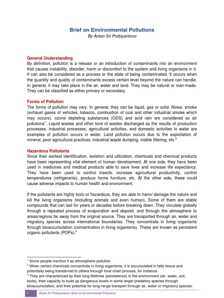 Brief On Environmental Pollutions | PDF | Environmental Science | Pollution