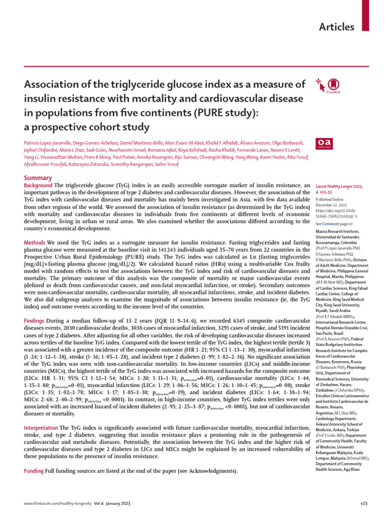 Association of The Triglyceride Glucose Index As A Measure of | PDF ...