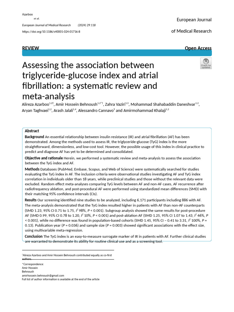 TyG Index and Atrial Fibrillation Review | PDF | Meta Analysis ...