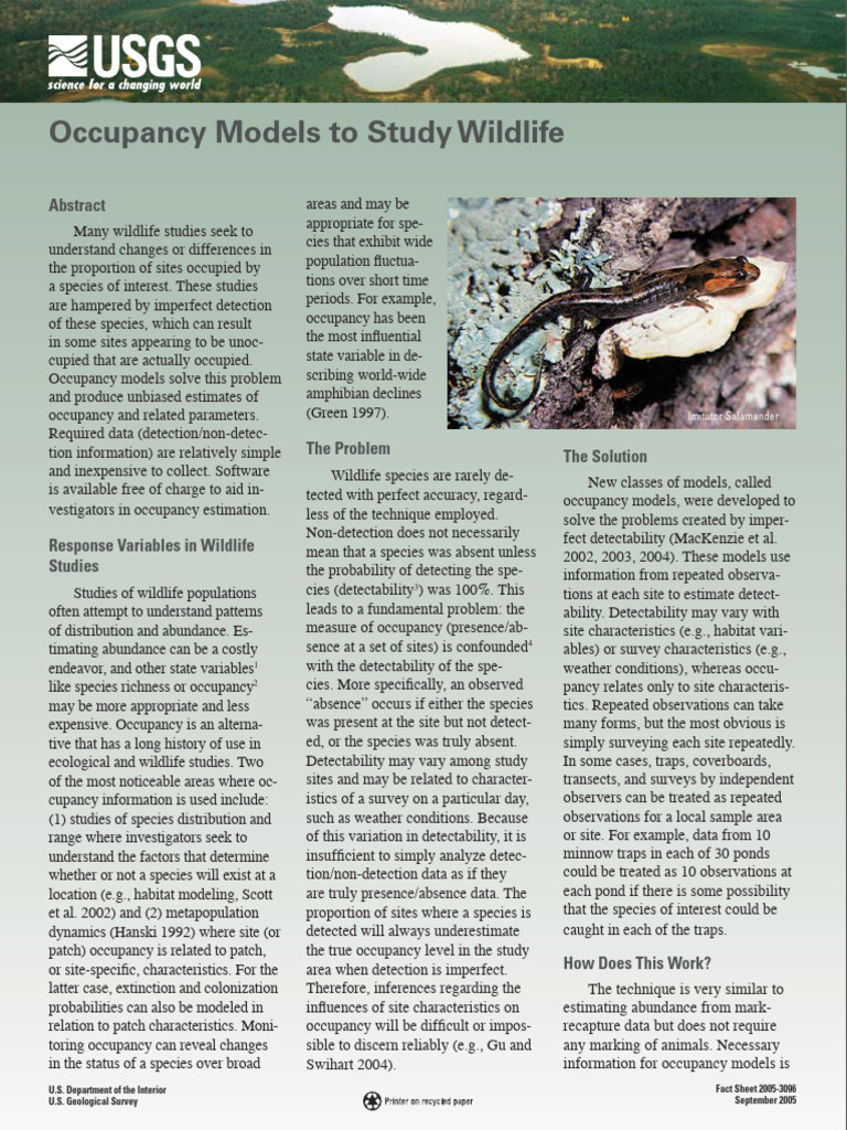 Occupancy Models for Wildlife Studies | PDF | Estimator | Sampling ...
