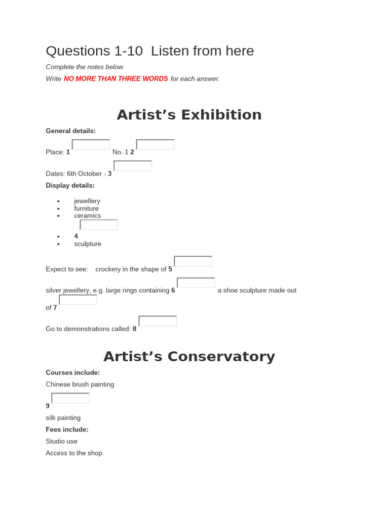 Artist Exhibition Notes and Courses | PDF