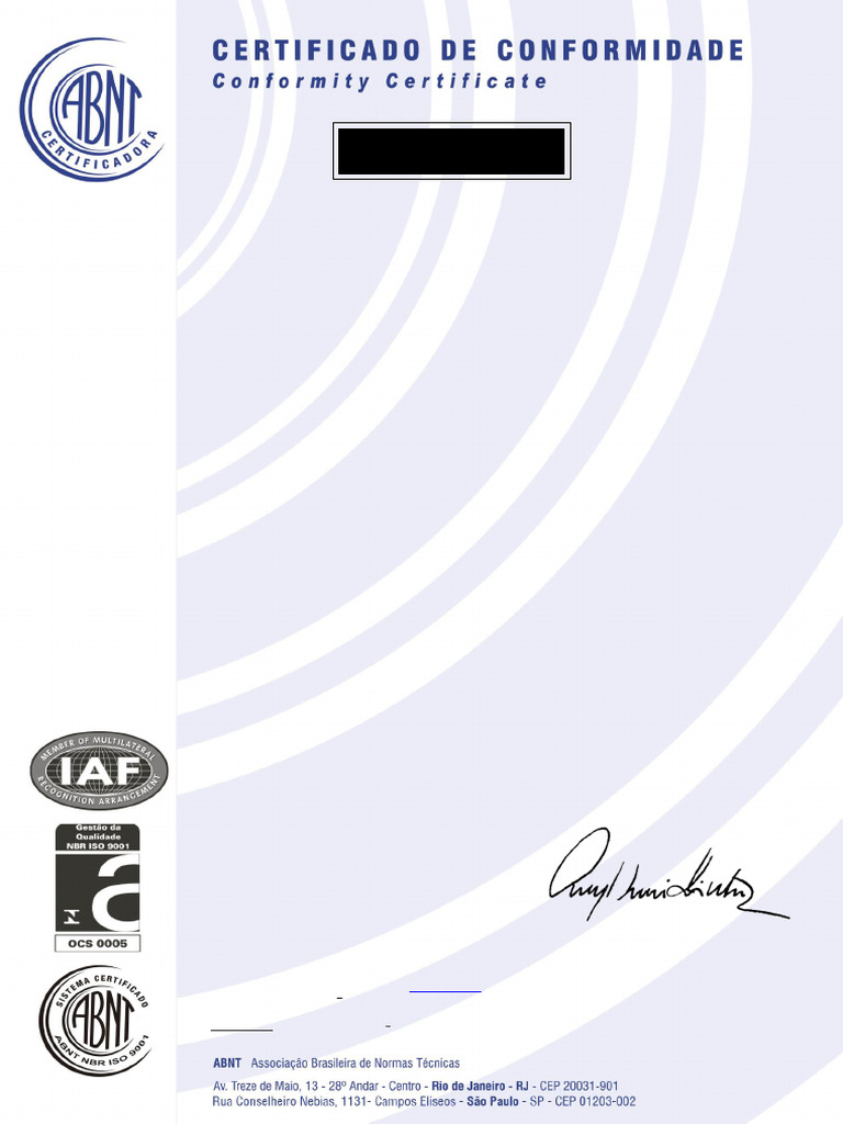Certificado ABNT Saga Medição Ltda | PDF