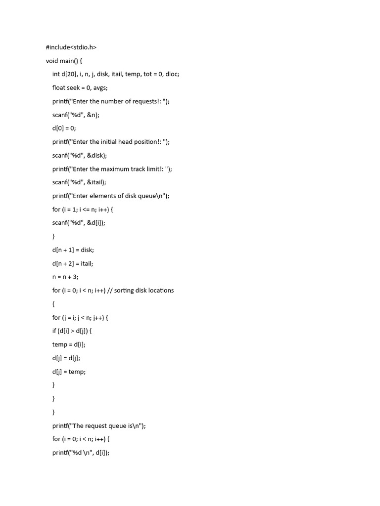 Disk Scheduling Algorithm in C | PDF