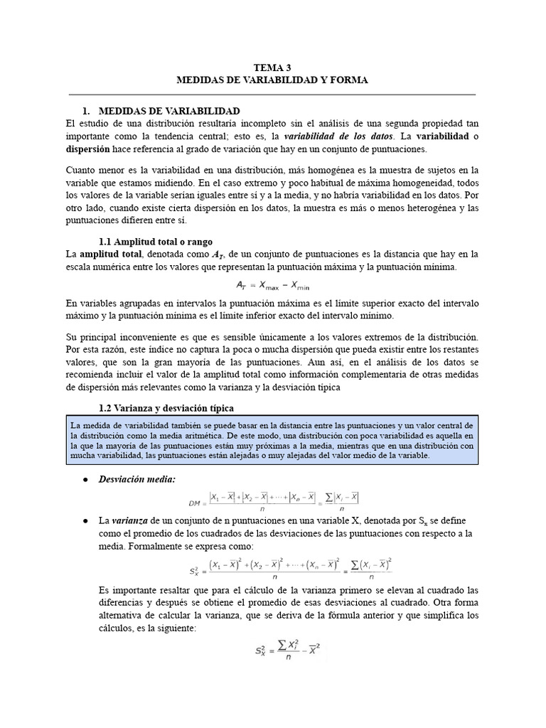 Medidas de Variabilidad y Forma en Estadística | PDF | Diferencia ...