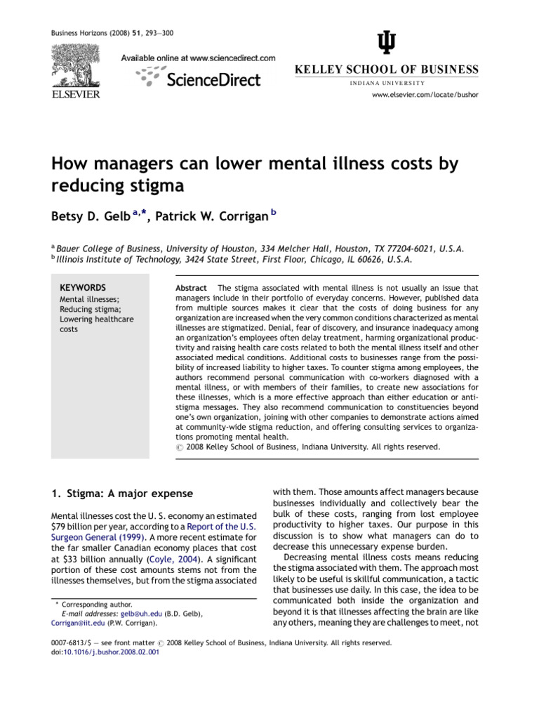 How Managers Can Lower Mental Illness Costs by Reducing Stigma | PDF ...