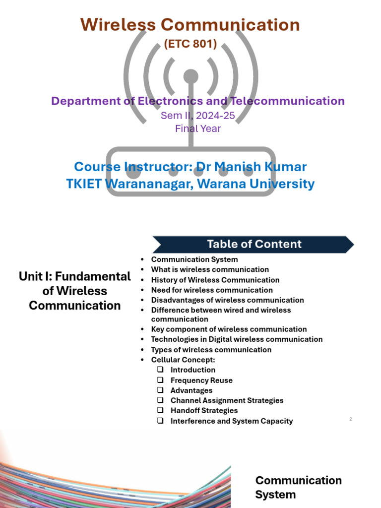 Unit I Introduction To Wireless Communication Presentation - Compressed ...