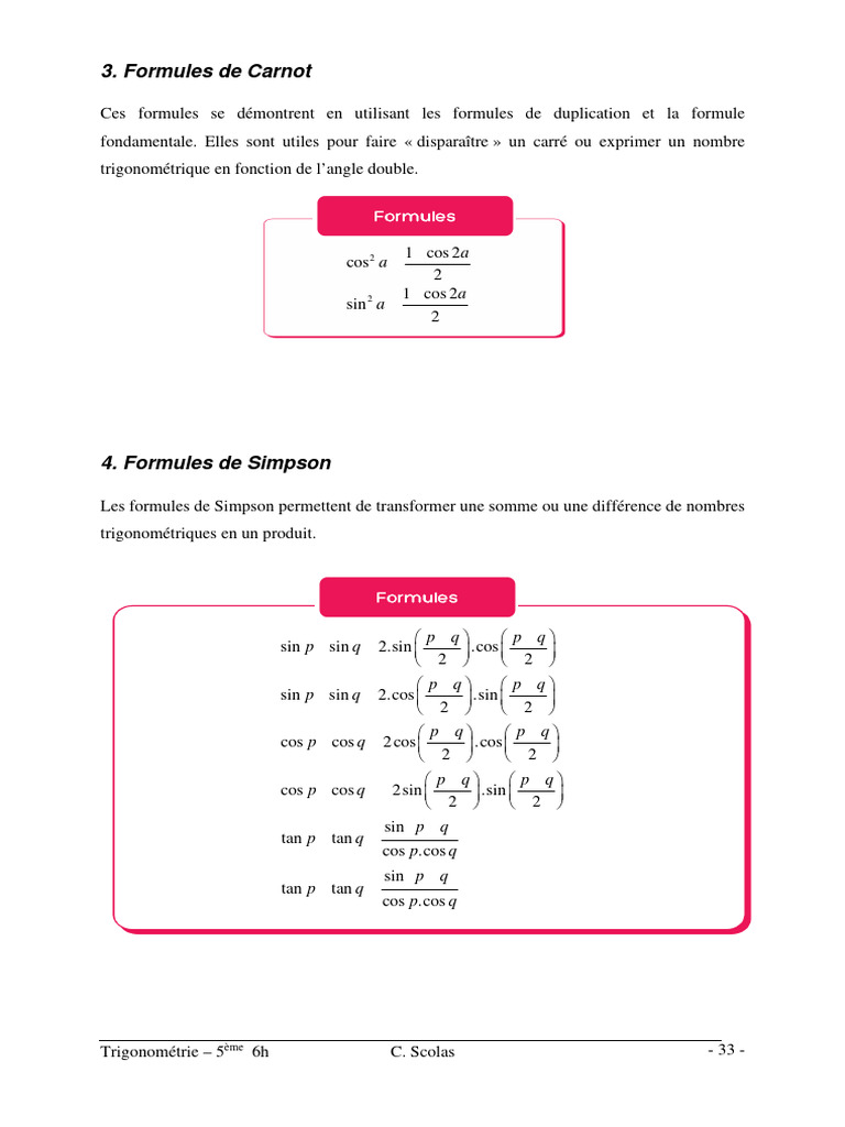 Formules de Carnot et Simpson en Trigonométrie | PDF | Mathématiques