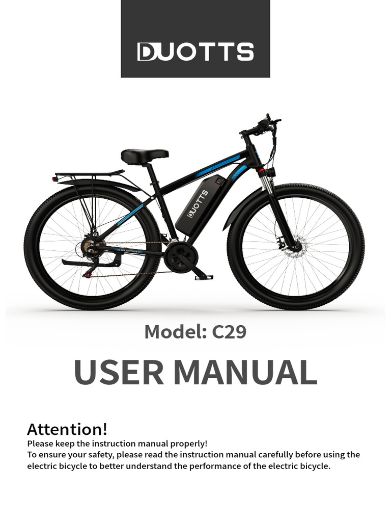 DUOTTS C29 Electric Bike User Manual | PDF | Screw | Manufactured Goods