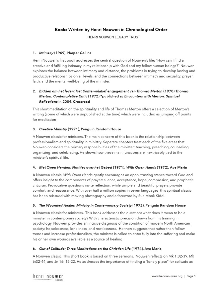 Henri Nouwen's Spiritual Classics Overview | PDF | Eucharist | Prayer
