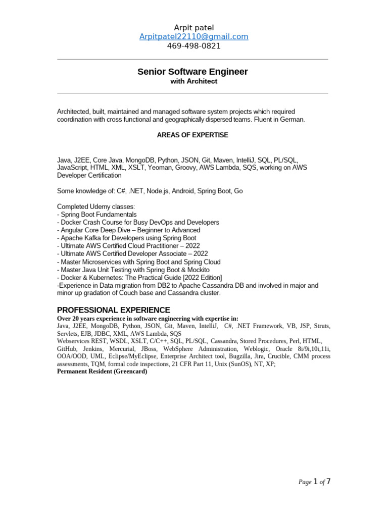 Senior Software Engineer Resume Overview | PDF | Java (Programming ...