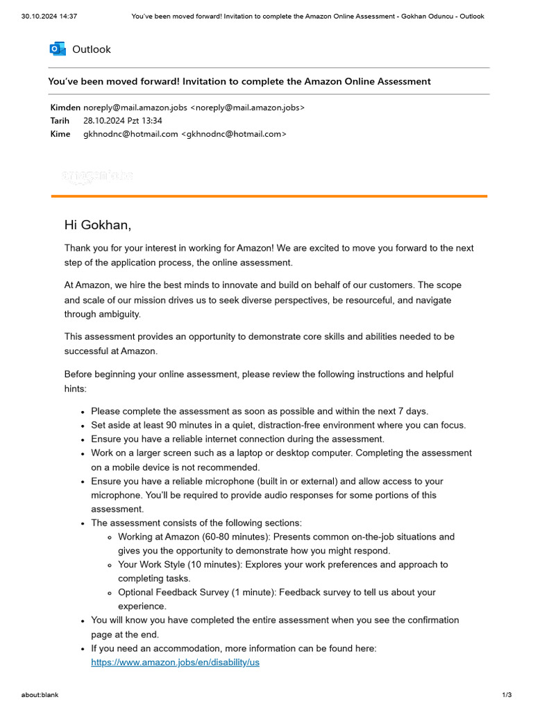 Amazon Online Assessment Invitation | PDF | Recruitment | Computing