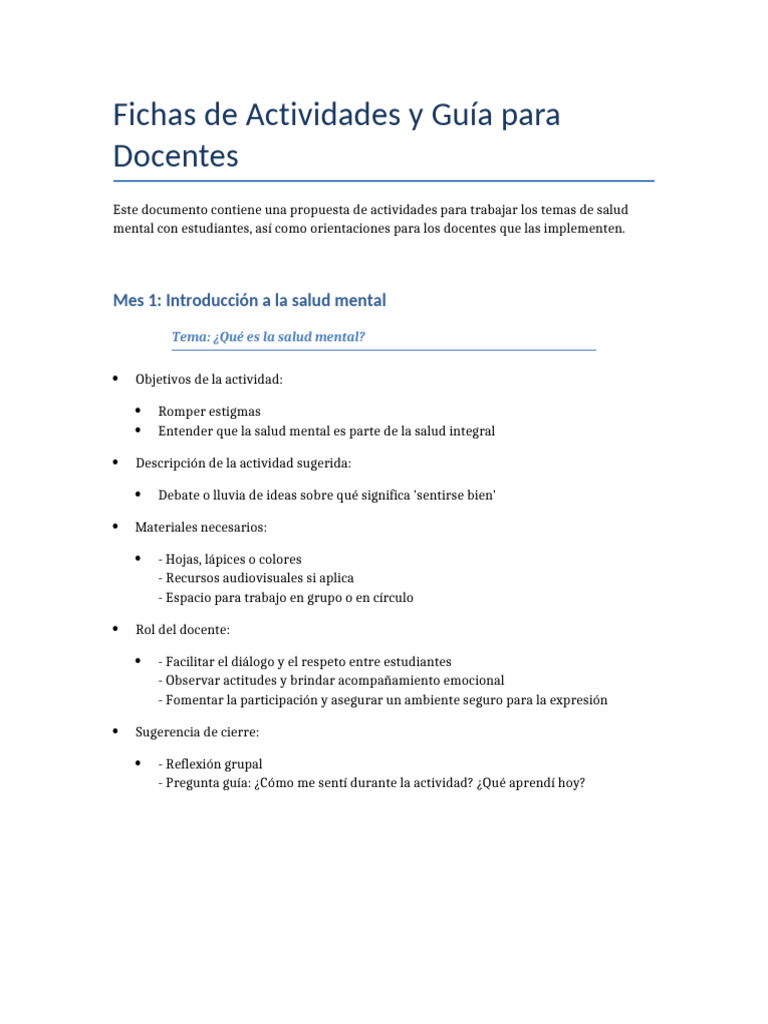 Actividades de Salud Mental para Docentes | PDF | Las emociones | Salud ...