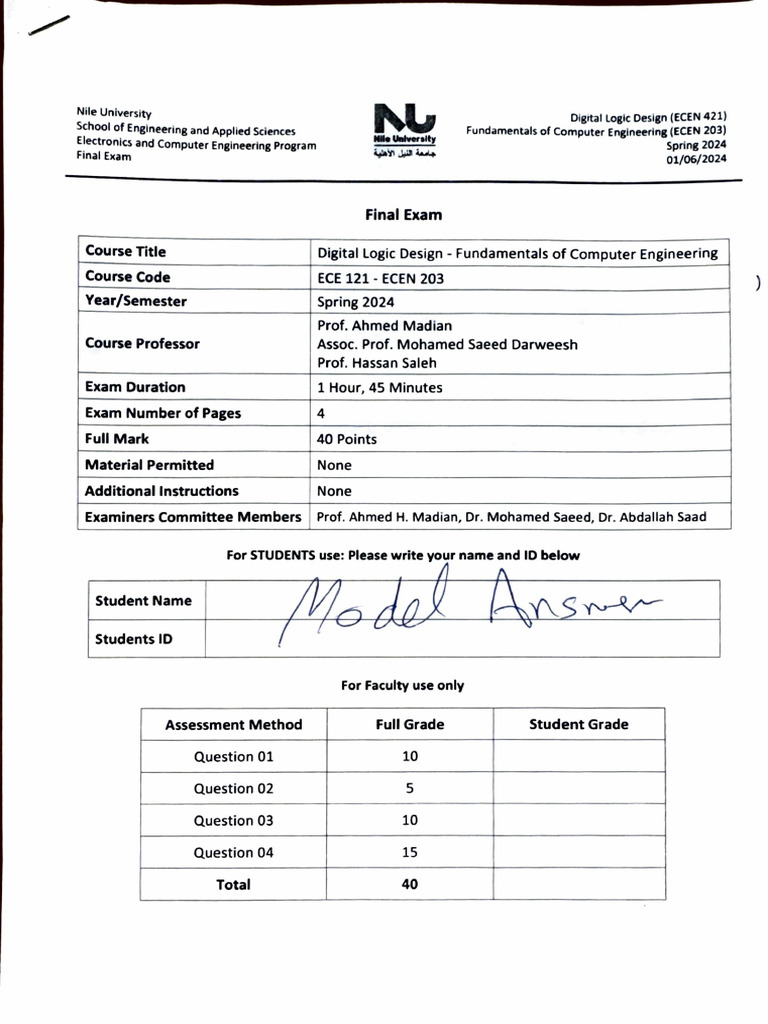 ECE 121 Final Exam Spring 2024 | PDF | Digital Technology | Electrical ...