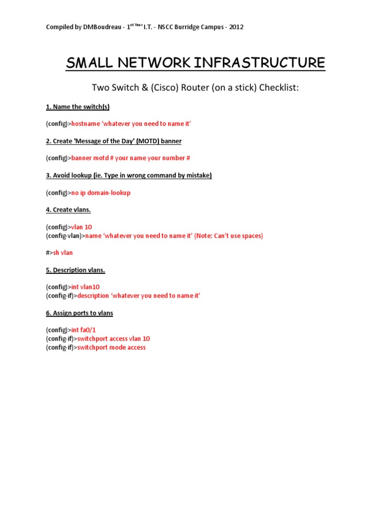 Switch Router Stick Checklist Pdf Ip Address Router Computing
