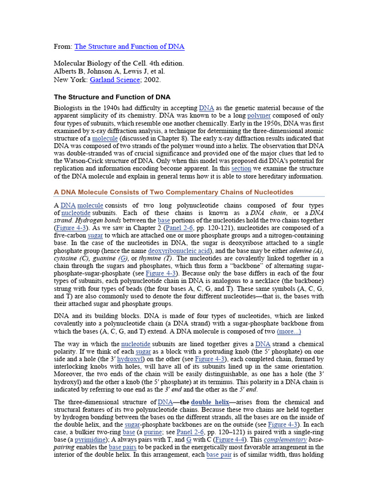 Structure and Function of DNA Explained | PDF | Dna | Nucleic Acid Sequence