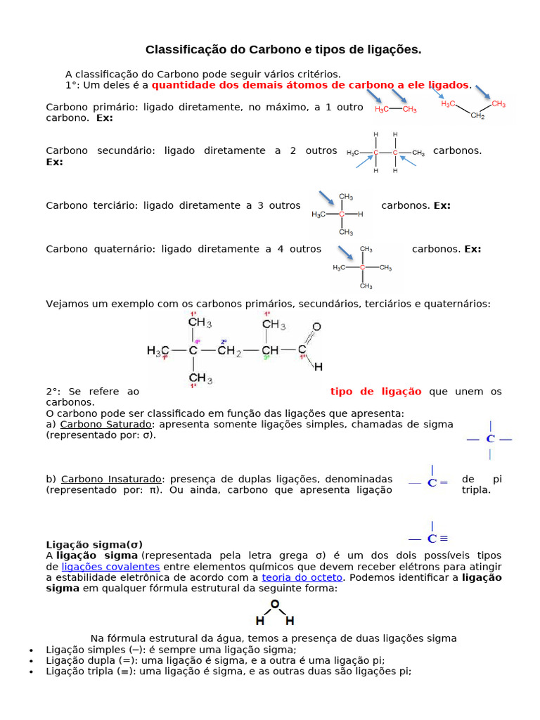 Classificação Do Carbono e Tipos de Ligações | PDF | Ligação química ...
