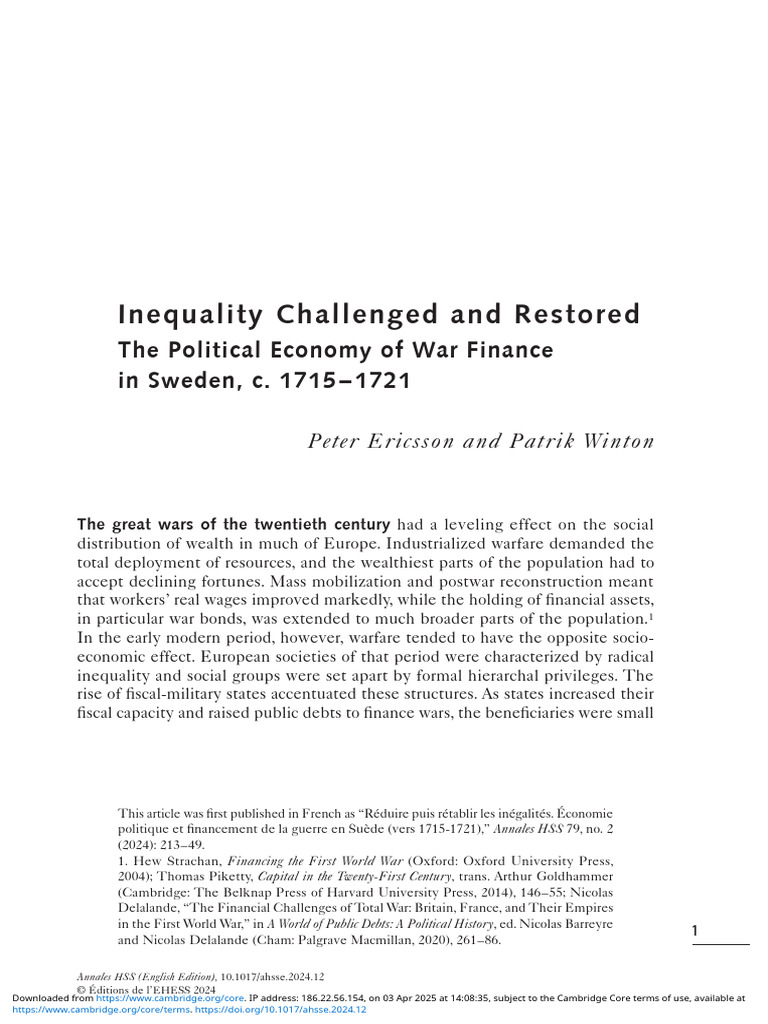 War Finance and Inequality in 1710s Sweden | PDF | Taxes | Economic ...