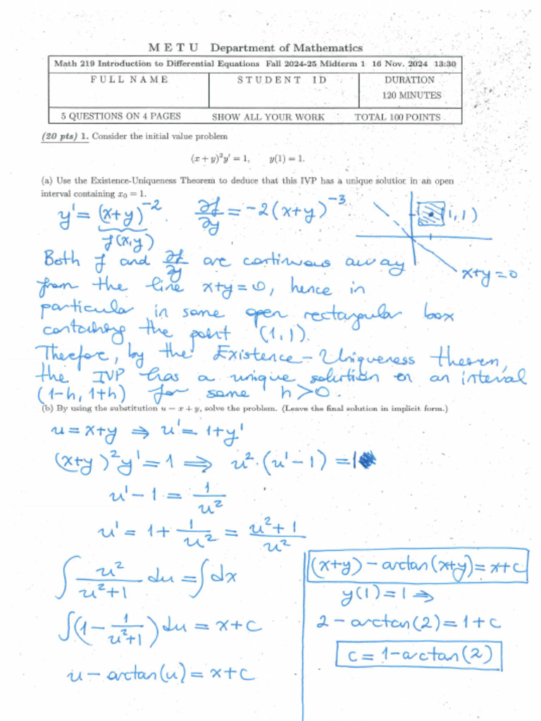 Math 219 Mdt1 Solutions | PDF