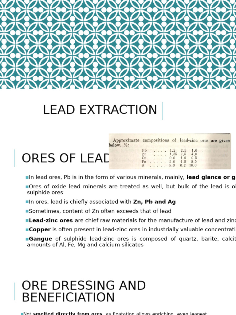 Lead Extraction and Refining Processes | PDF | Lead | Ore