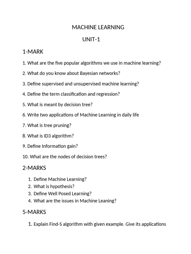 Machine Learning Concepts and Questions | PDF | Machine Learning ...