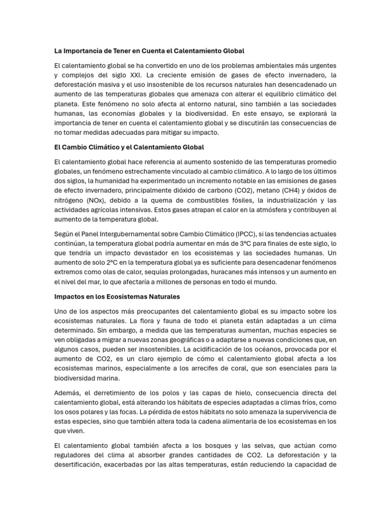 Impacto del Calentamiento Global en el Planeta | PDF | Cambio climático ...