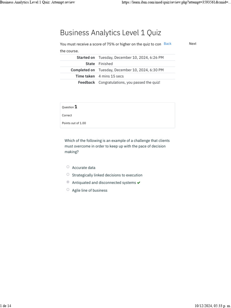 Business Analytics Level 1 Quiz Review | PDF | Analytics | Artificial ...