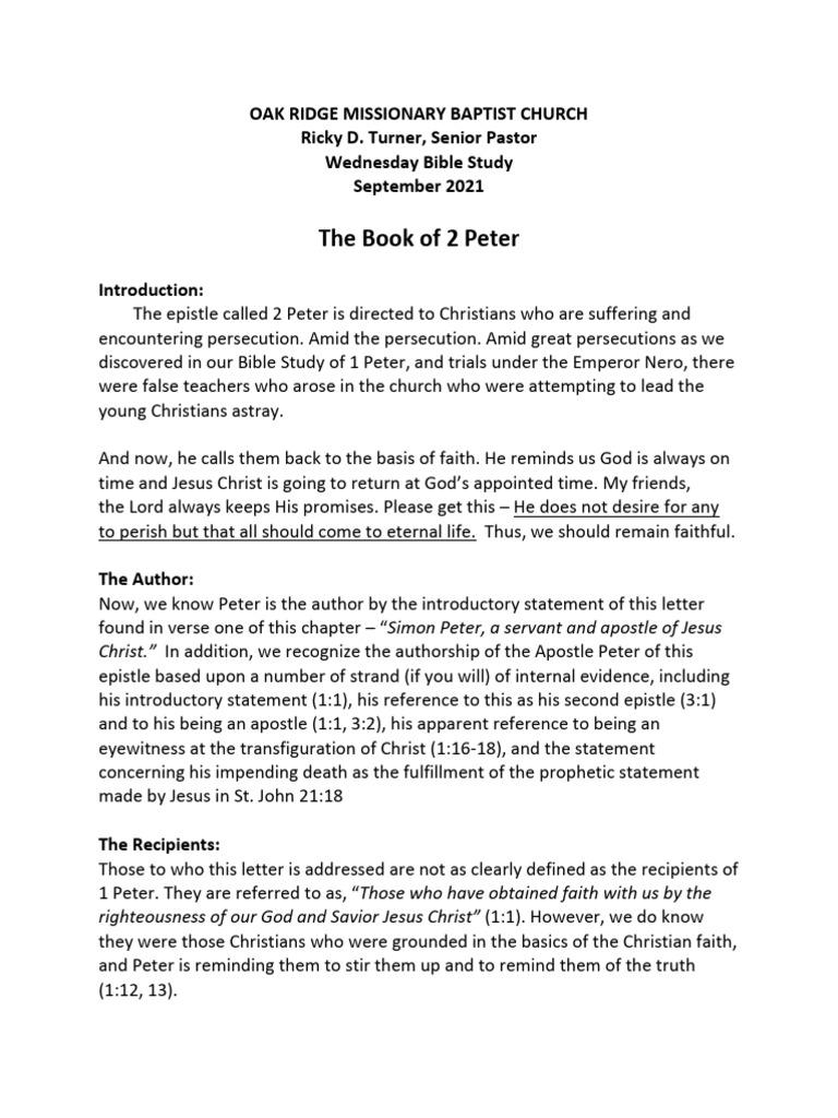 2 Peter Bible Study Overview | PDF | Saint Peter | Jesus