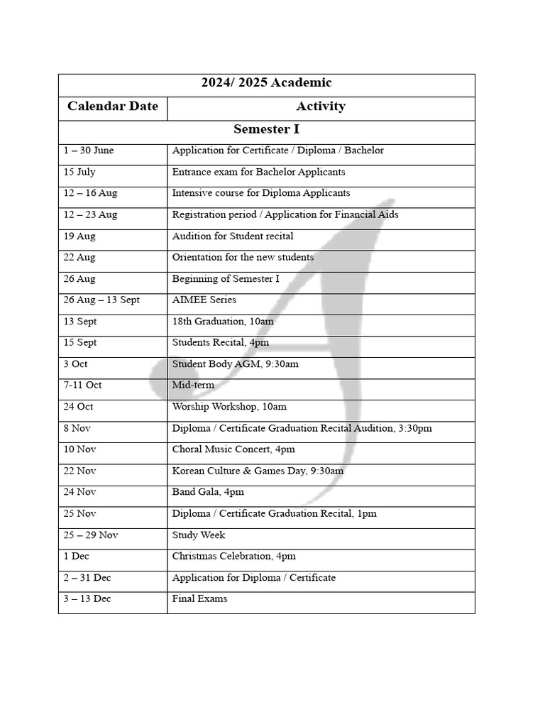 2024-2025 Academic Calendar Overview | PDF