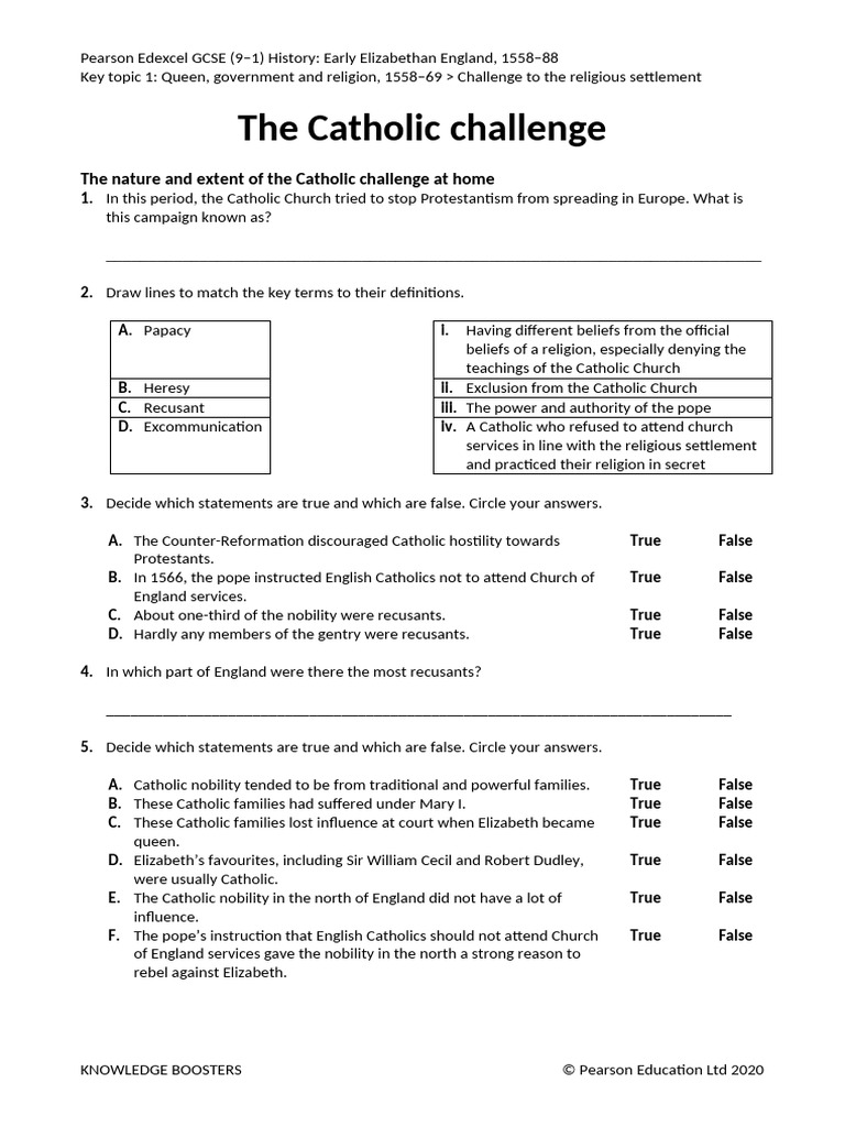 Catholic Challenges to Elizabeth's Settlement | PDF | Catholic Church ...
