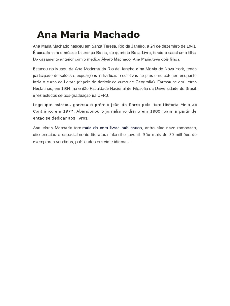 Biografia de Ana Maria Machado | PDF