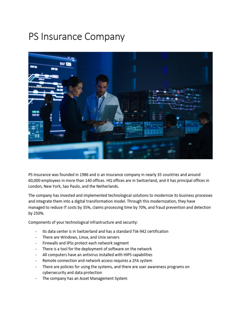 PS Insurance Company: Tech & Security Overview | PDF
