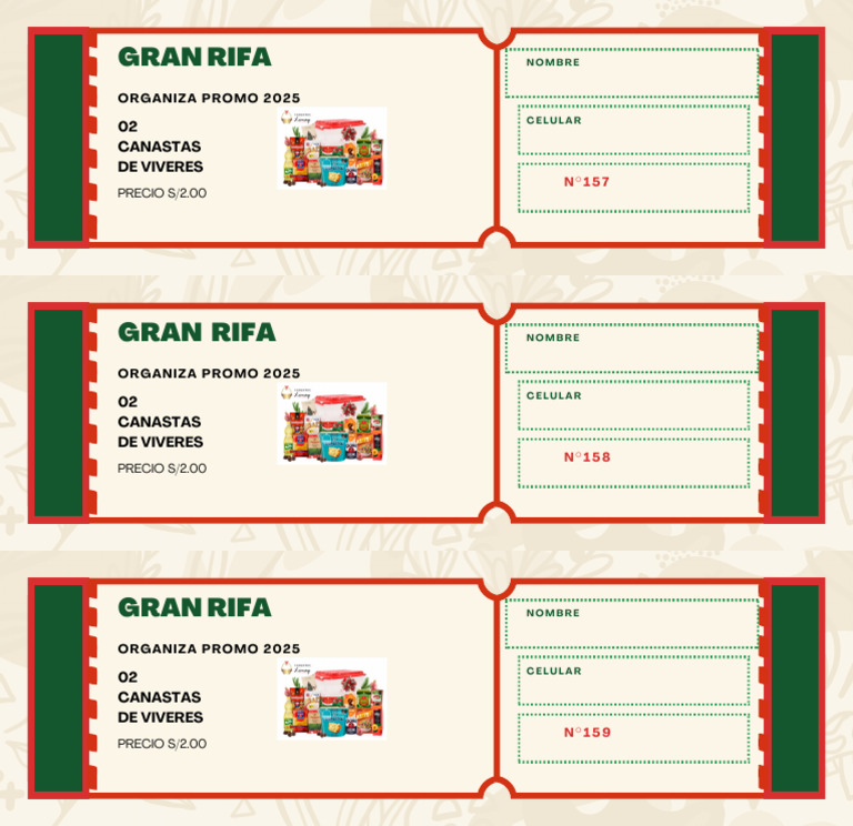 Boleto Para Rifa Mexicano Rojo y Verde (12) | PDF