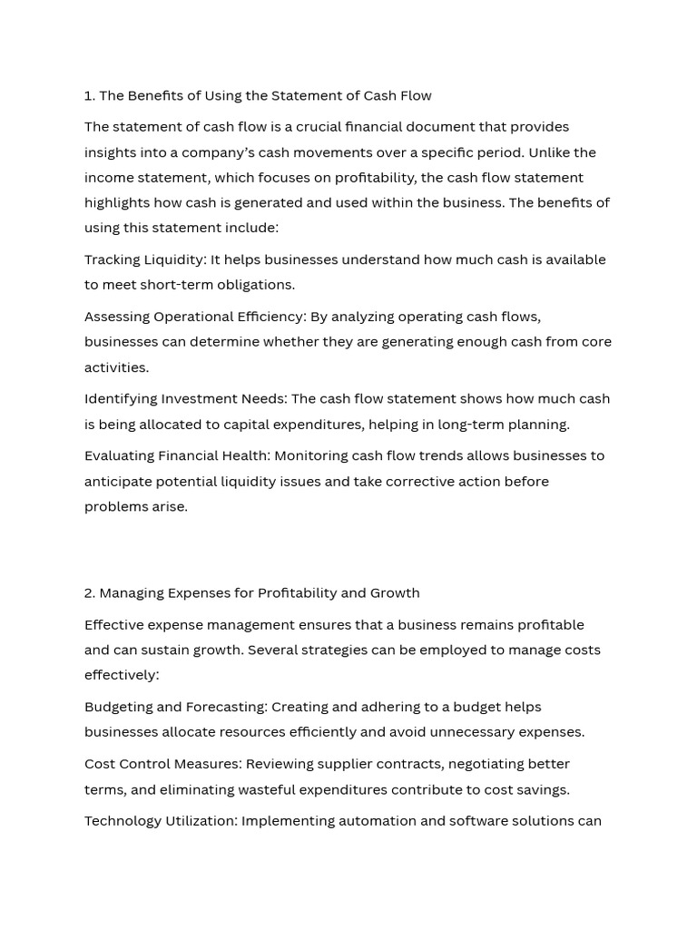 The Benefits of Using The Statement of Cash Flow | PDF | Expense | Income