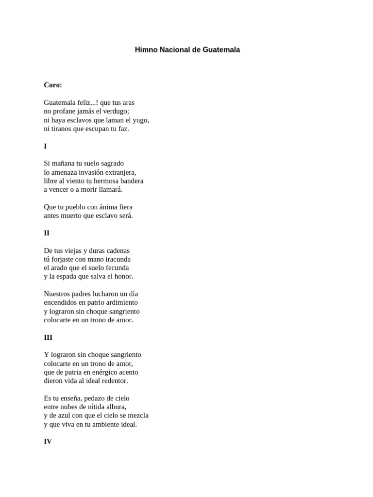 Himno Nacional de Guatemala: Letra y Significado | PDF
