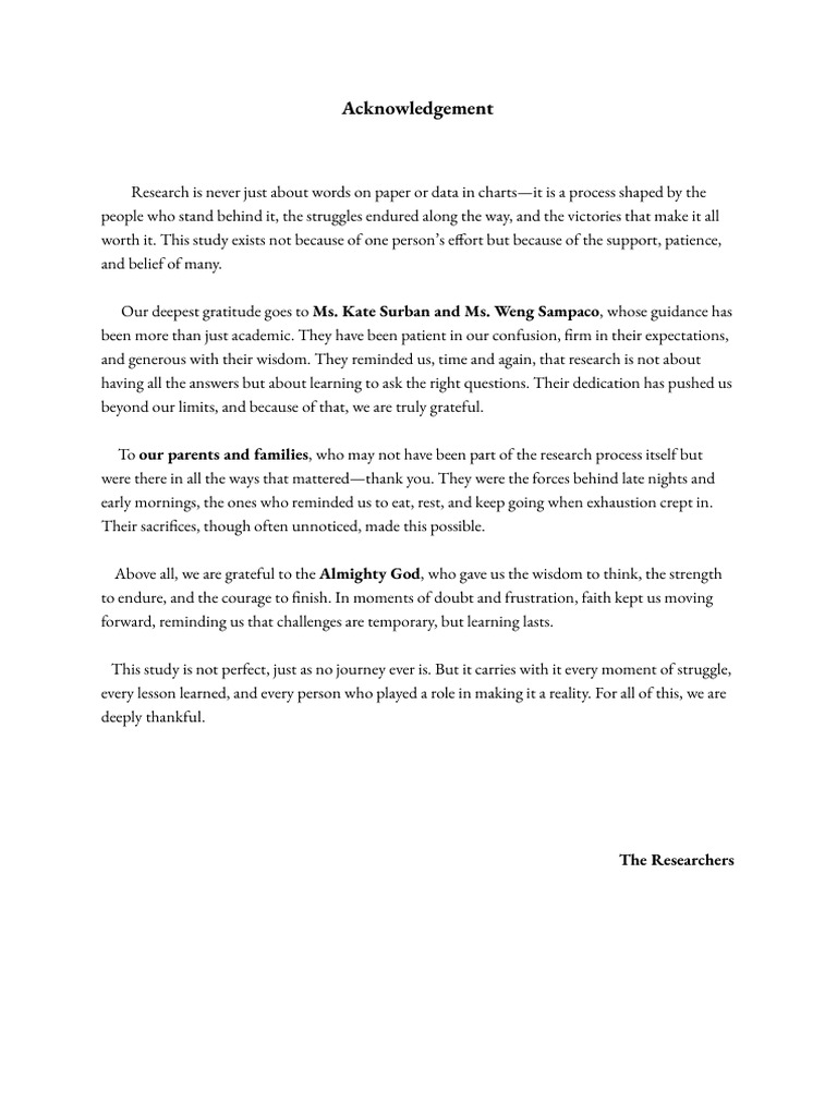 Acknowledgements for Research Study | PDF