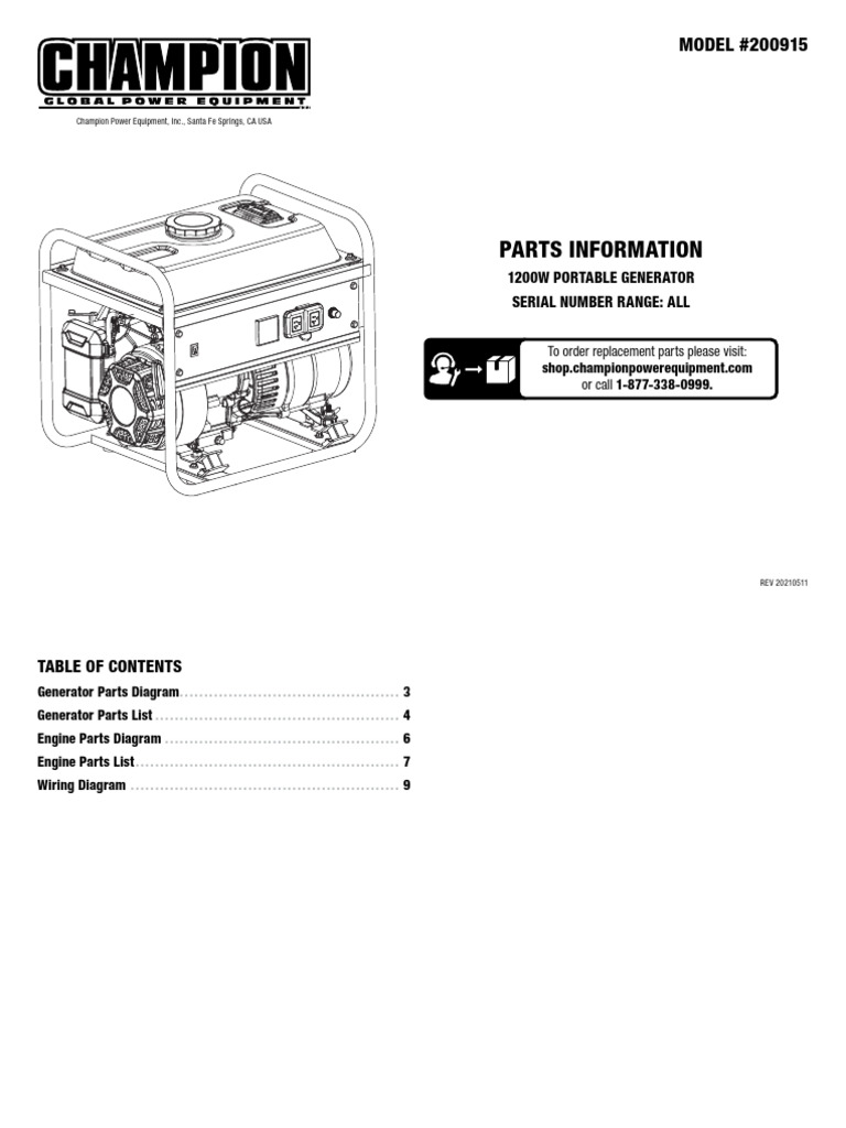 Champion 200915 Generator Parts List | PDF | Vehicle Parts | Propulsion