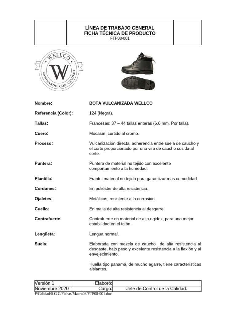 124 Bota Vulcanizada Wellco | PDF
