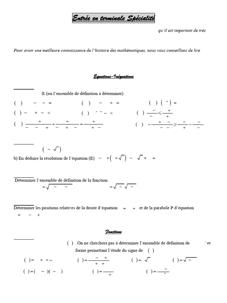 Exercices Maths Terminale Spécialité 2025 | PDF | Fonction ...