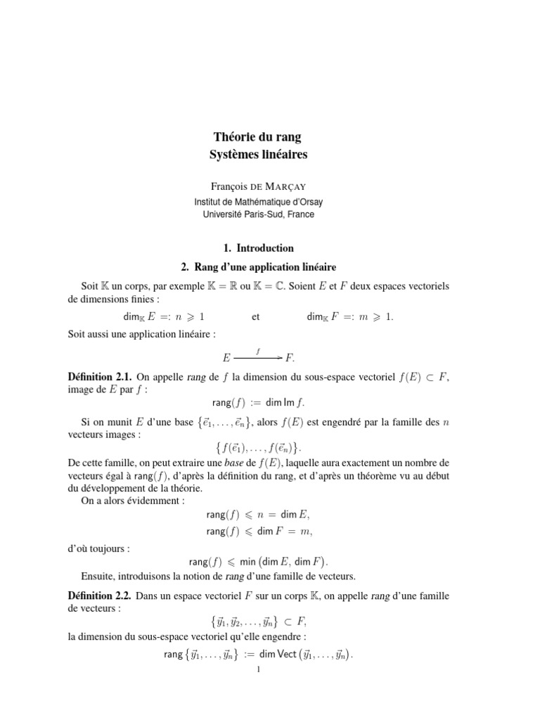 Théorème du Rang en Mathématiques | PDF | Base (algèbre linéaire ...