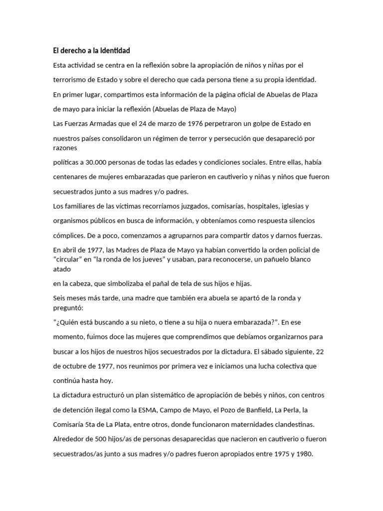 Derecho a la Identidad en Argentina | PDF | Derechos humanos | Justicia