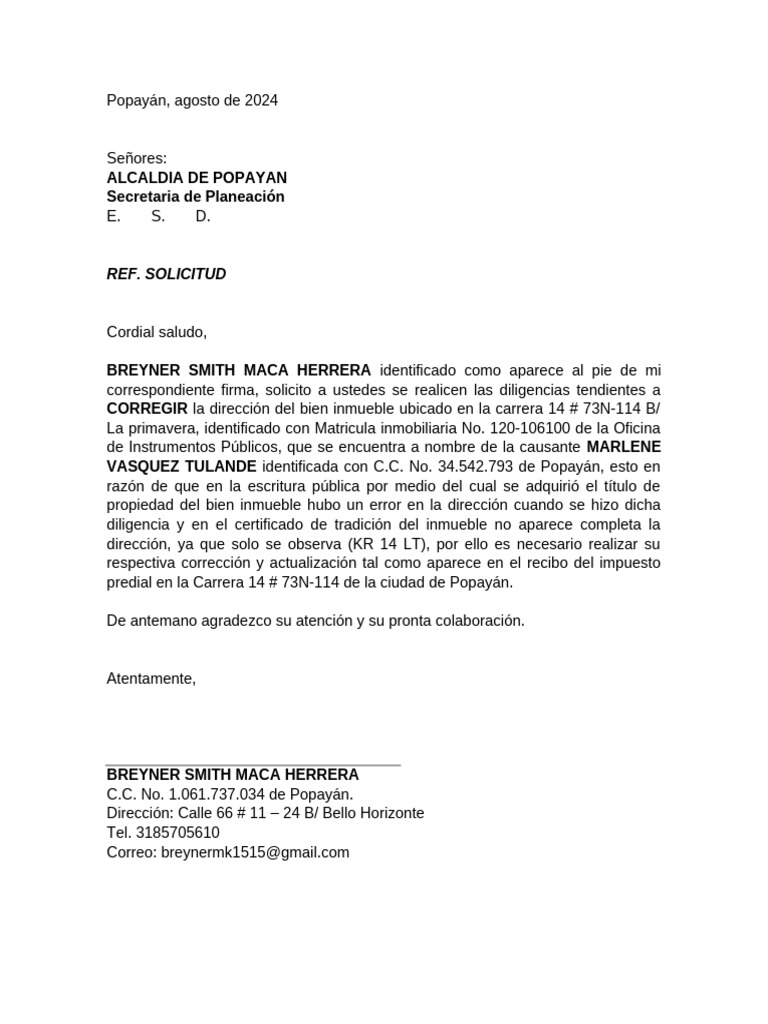 SOLICITUD PREDIAL ALCALDIA | PDF