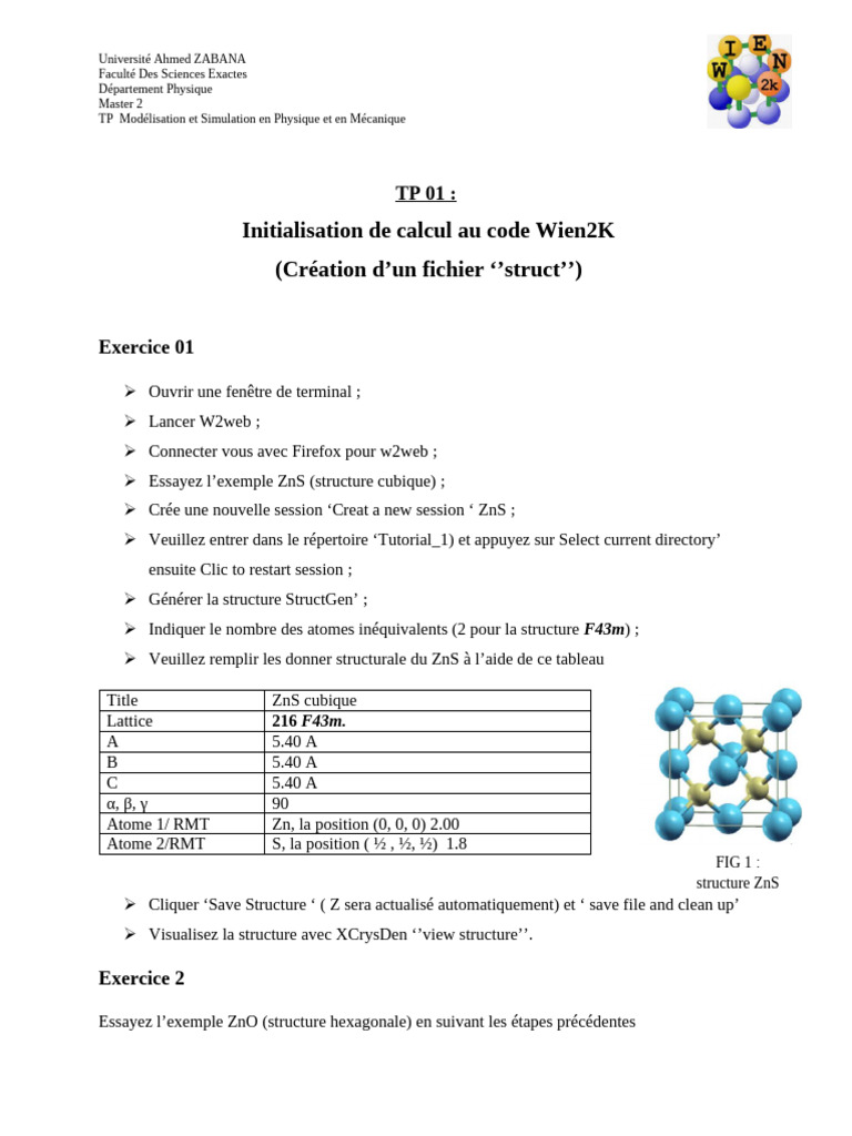 TP 01 Wien2k | PDF | Sciences physiques | Science de la nature