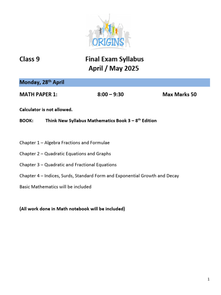 Class 9 Final Exam Syllabus 2025 | PDF | Chemistry | Muhammad