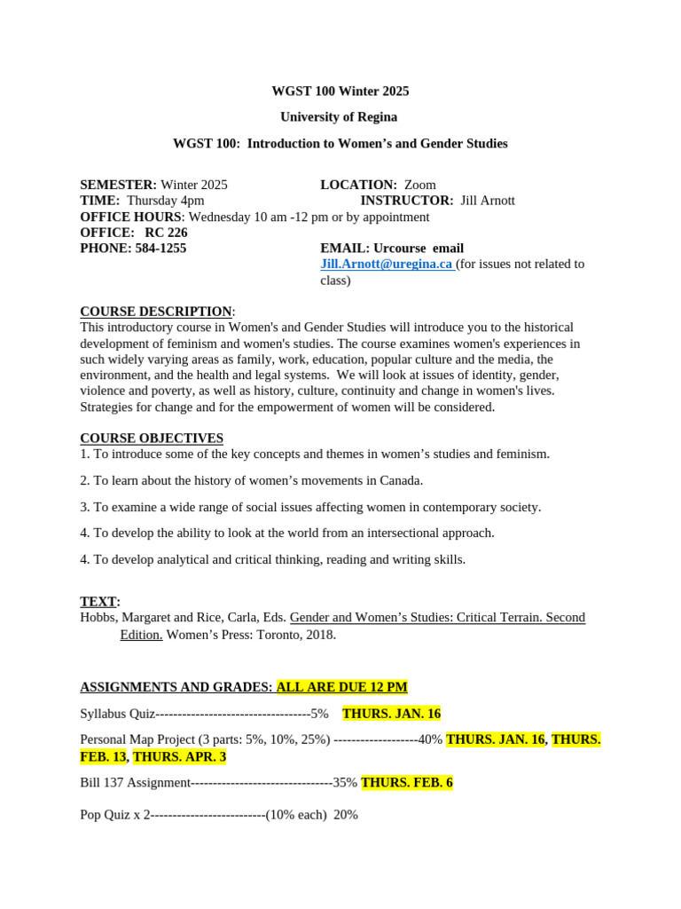 WGST 100: Intro to Women's Studies 2025 | PDF | Artificial Intelligence ...