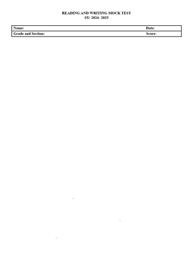 Reading and Writing Mock Test 2024-2025 | PDF | Intertextuality | Argument