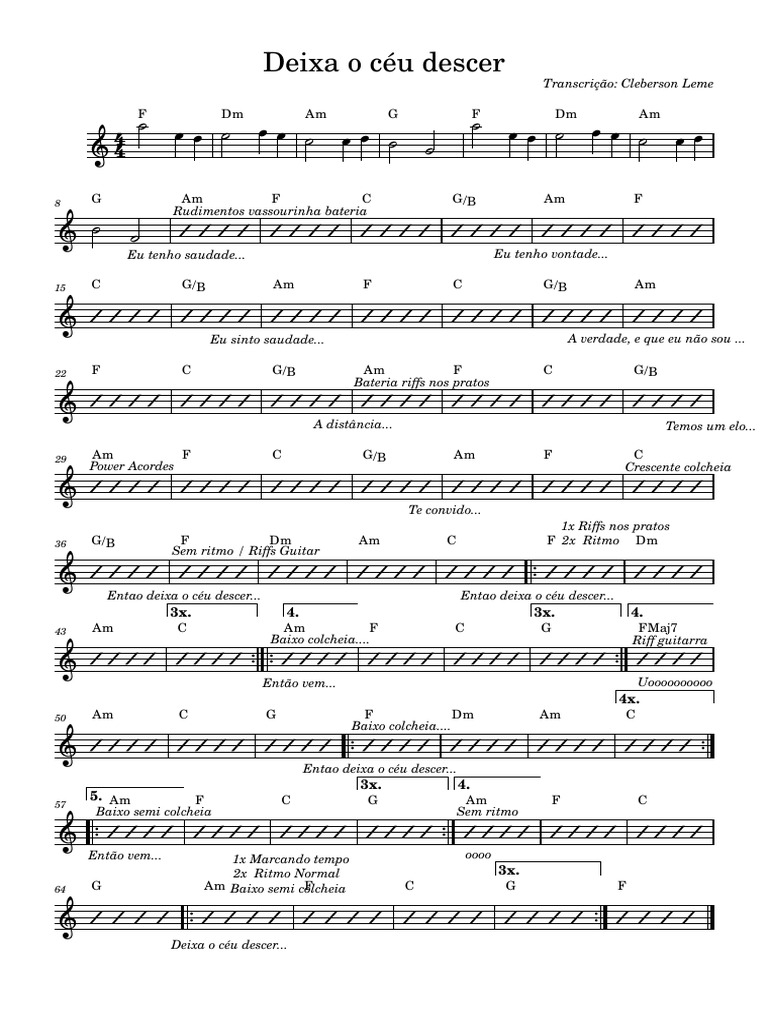 Deixa o Céu Descer - Cassiane-Partitura - e - Partes | PDF