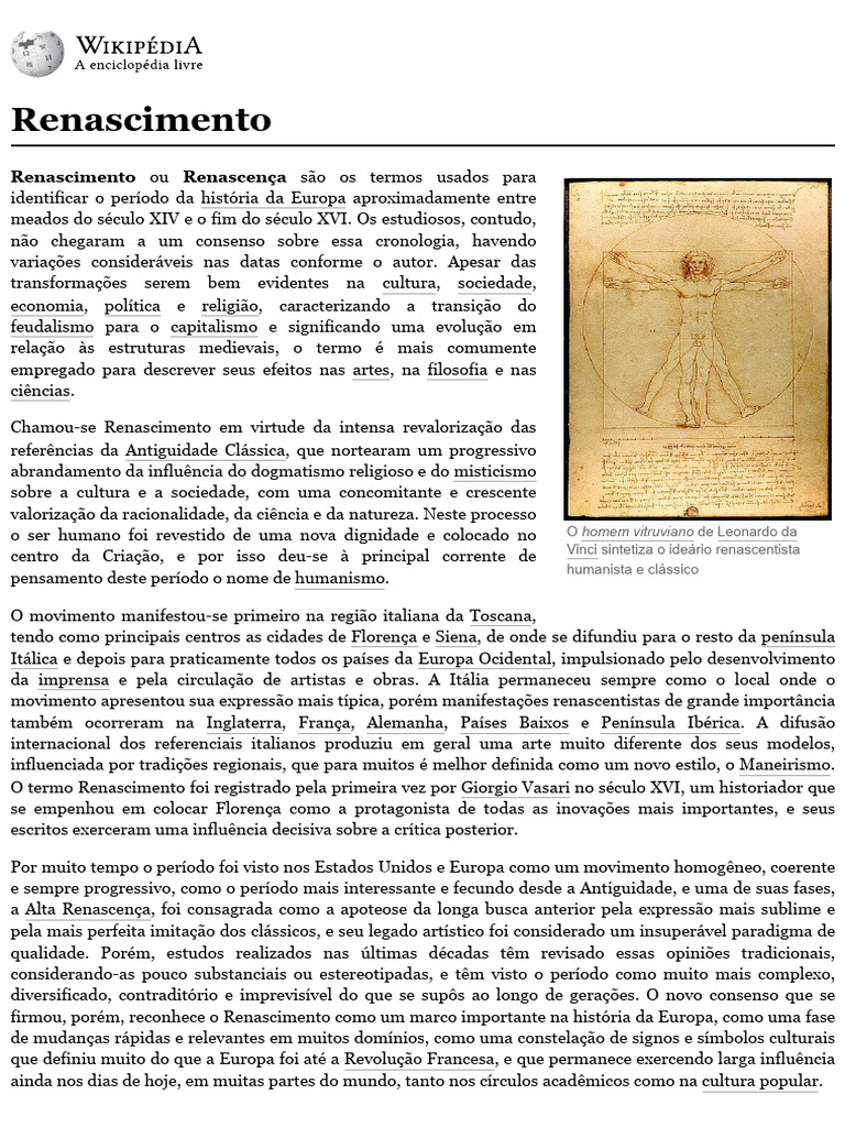Renascimento - Wikipédia, A Enciclopédia Livre | PDF | Renascimento ...