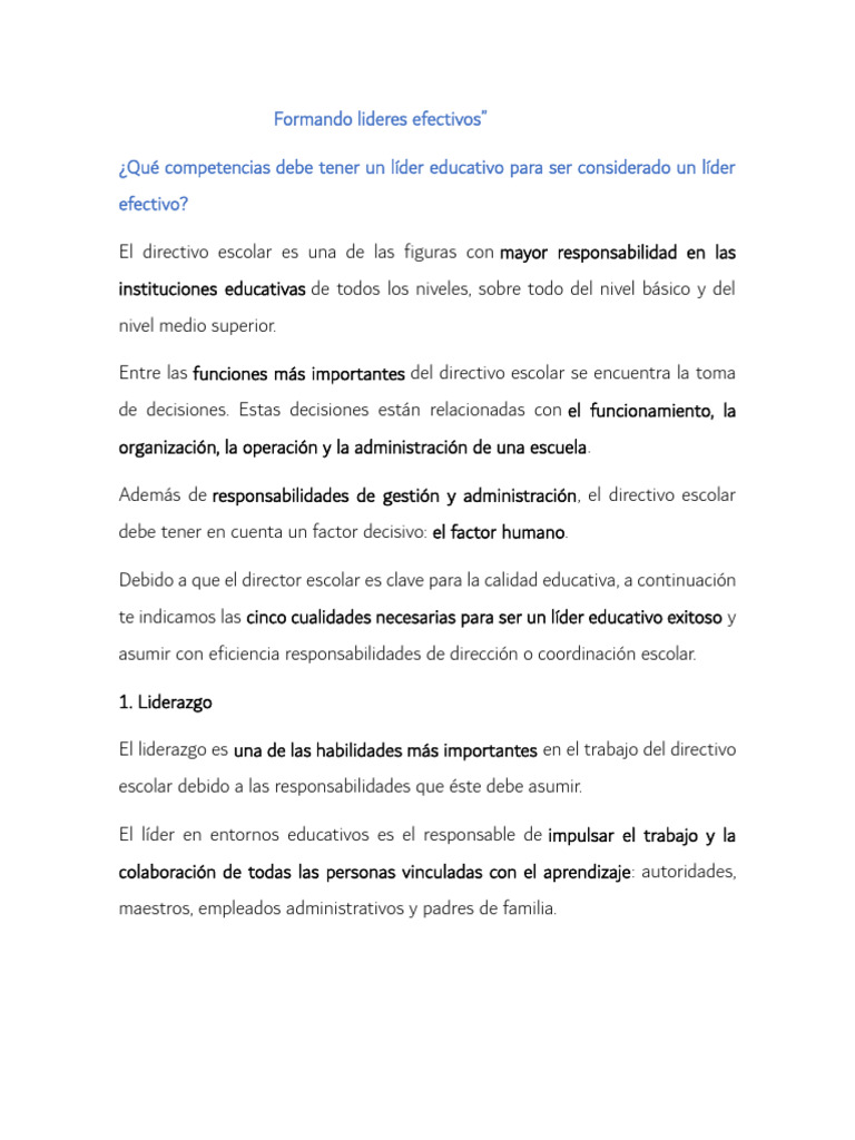 Cómo Debe Ser Un Líder Efectivo | PDF | Liderazgo | Enseñando