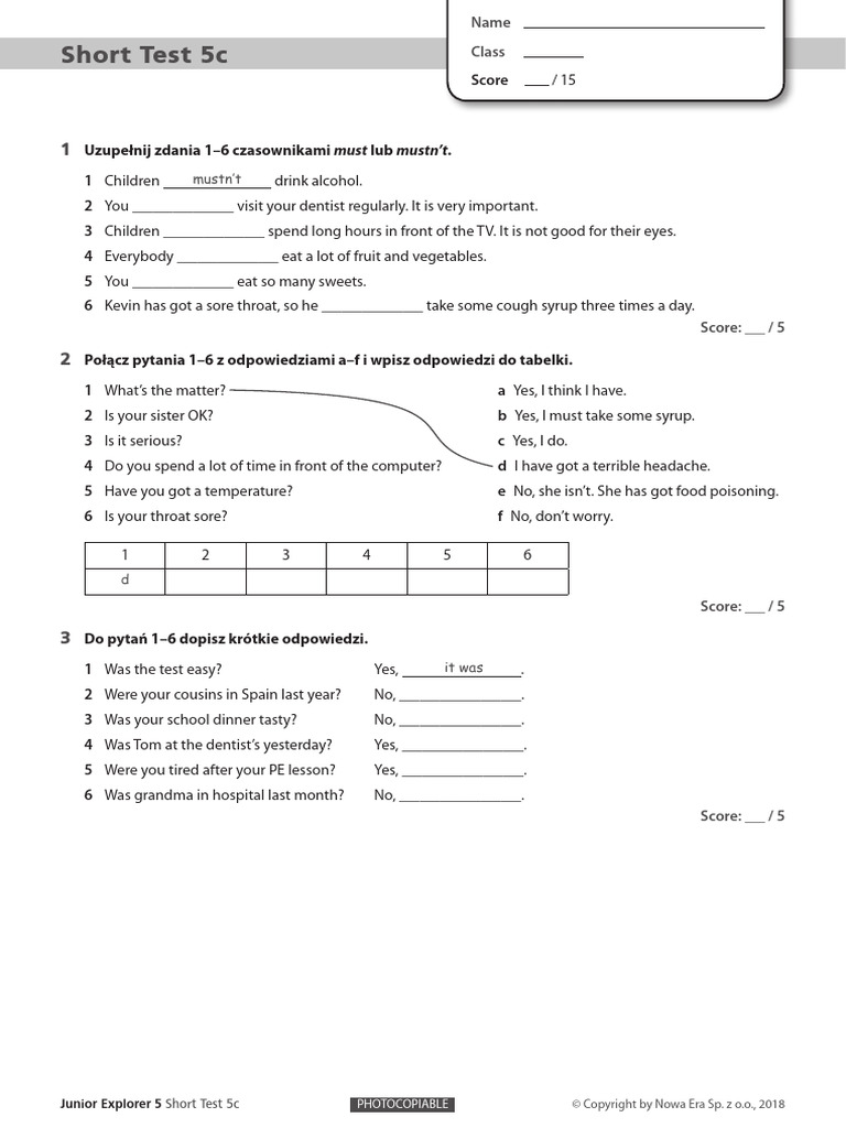 Junior Explorer 5 Unit 5 Short Test C | PDF